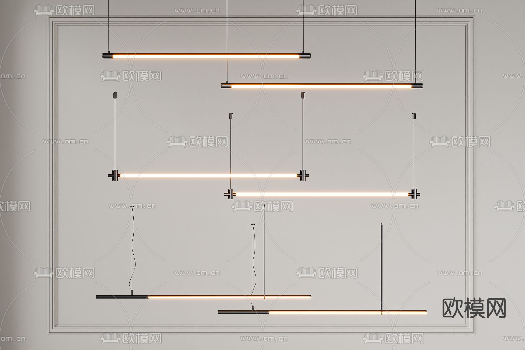 办公吊灯 长吊灯3d模型下载