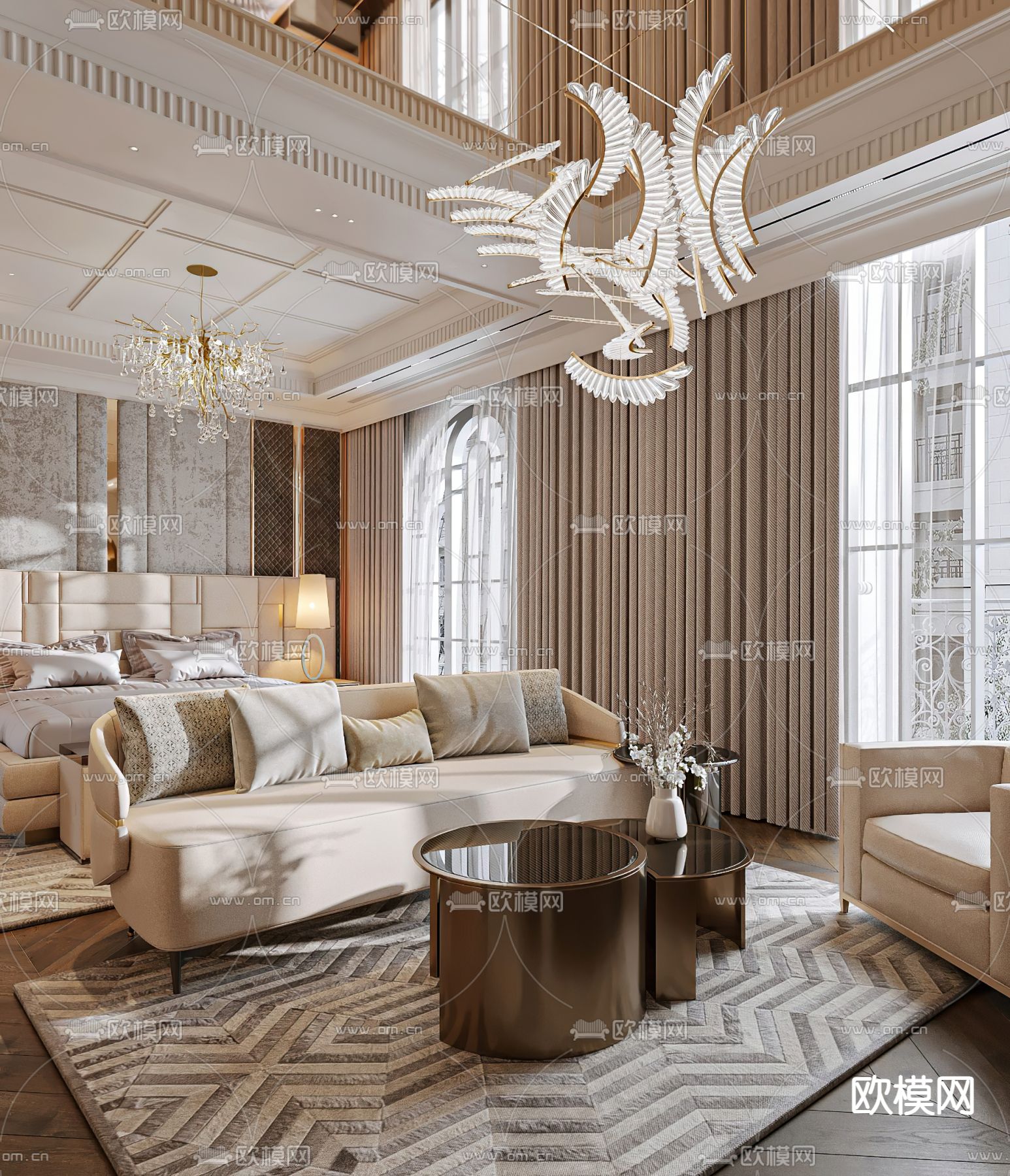 轻奢风客房 酒店套房3d模型下载（渲染图6）