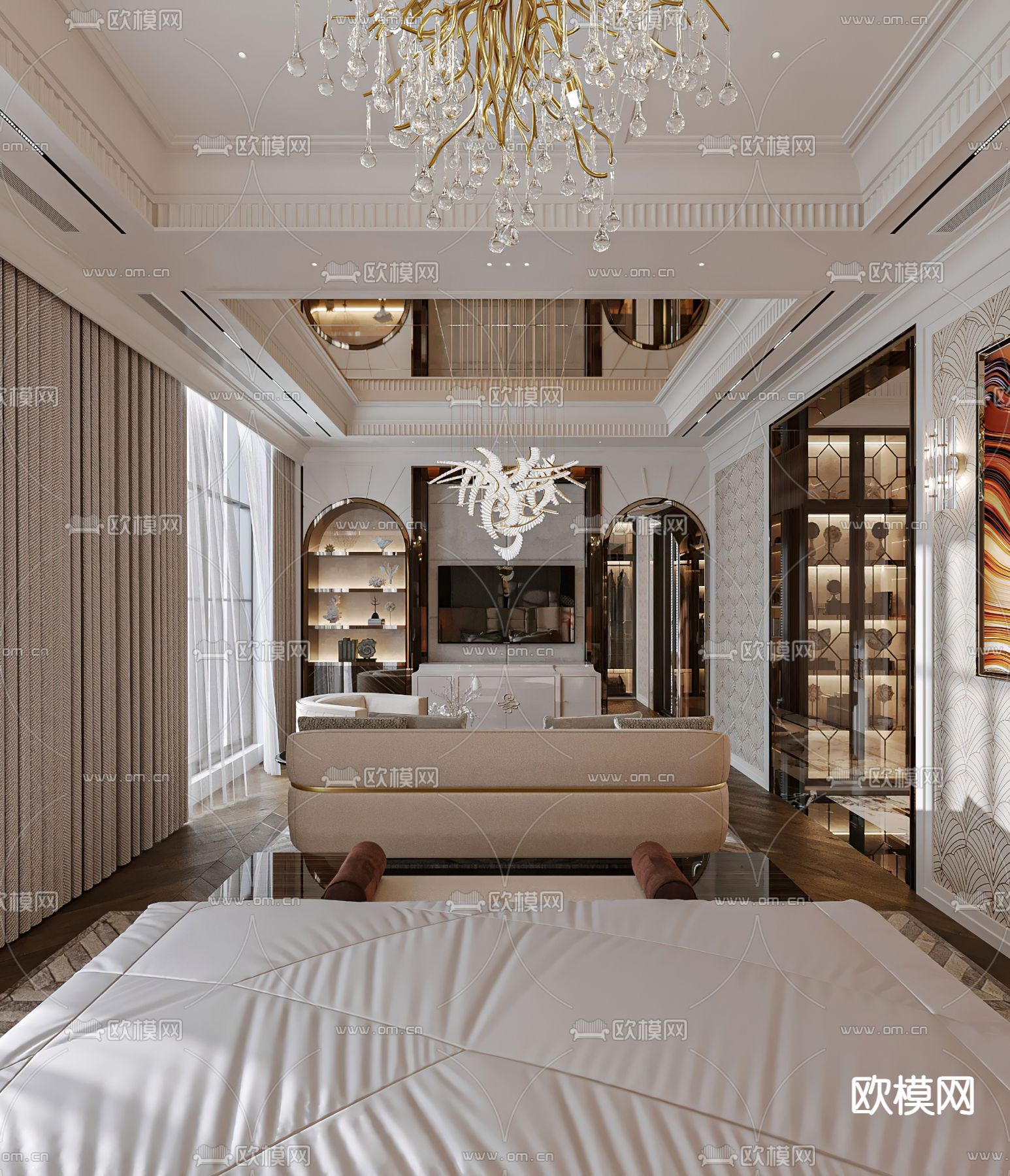 轻奢风客房 酒店套房3d模型下载（渲染图3）