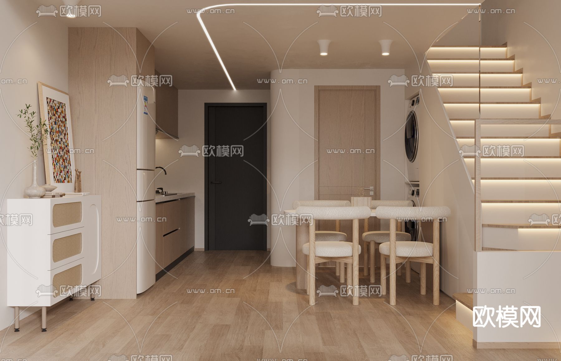 奶油风公寓3d模型下载（渲染图2）