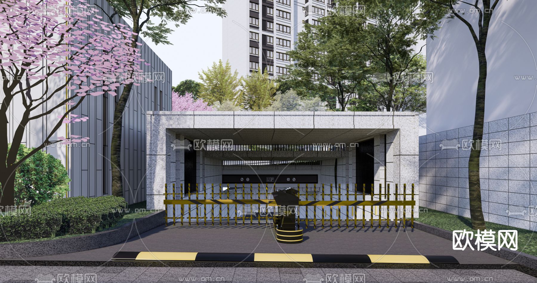 小区地库入口su模型下载（渲染图1）