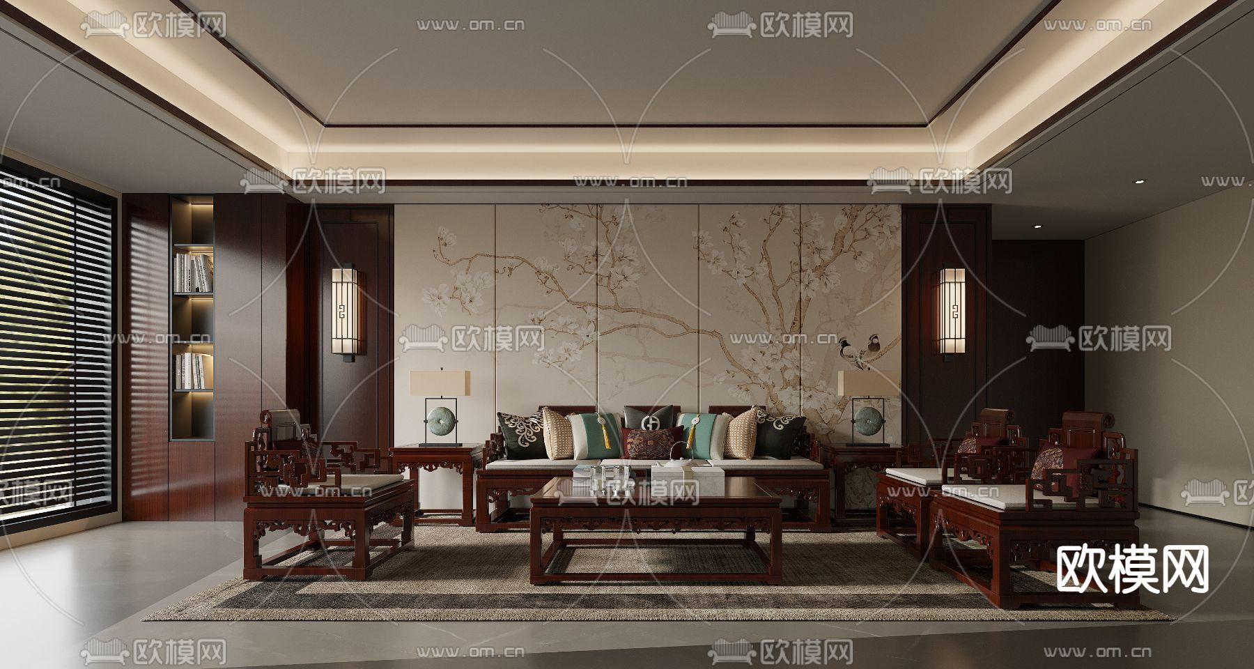 中式客厅3d模型下载