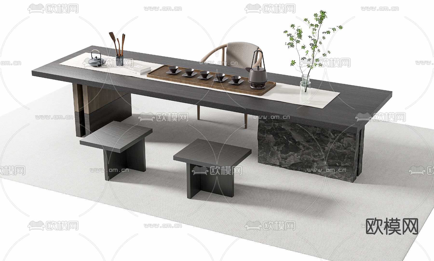 新中式茶桌 茶台3d模型下载