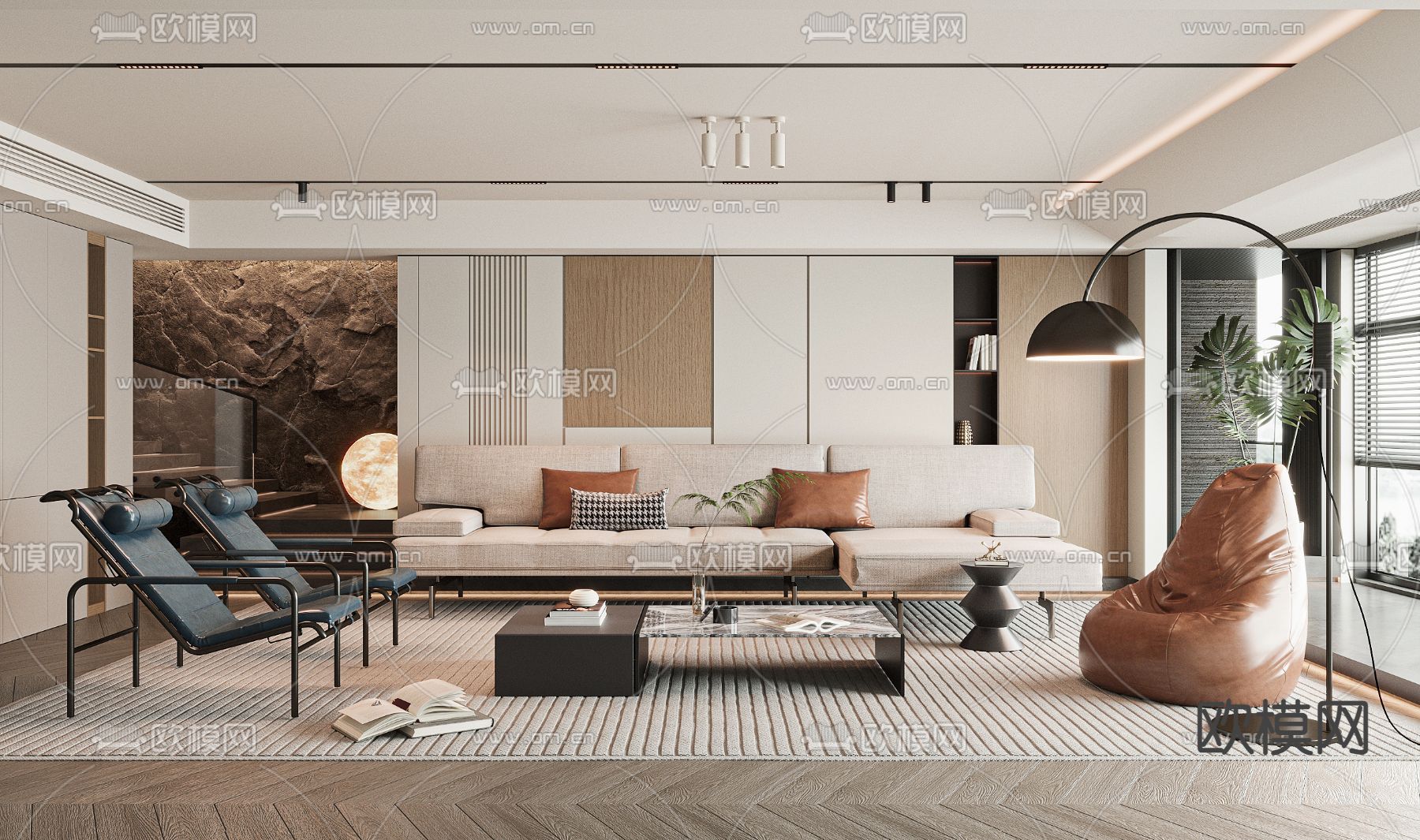 B&B Italia 组合沙发 客厅su模型下载（渲染图1）