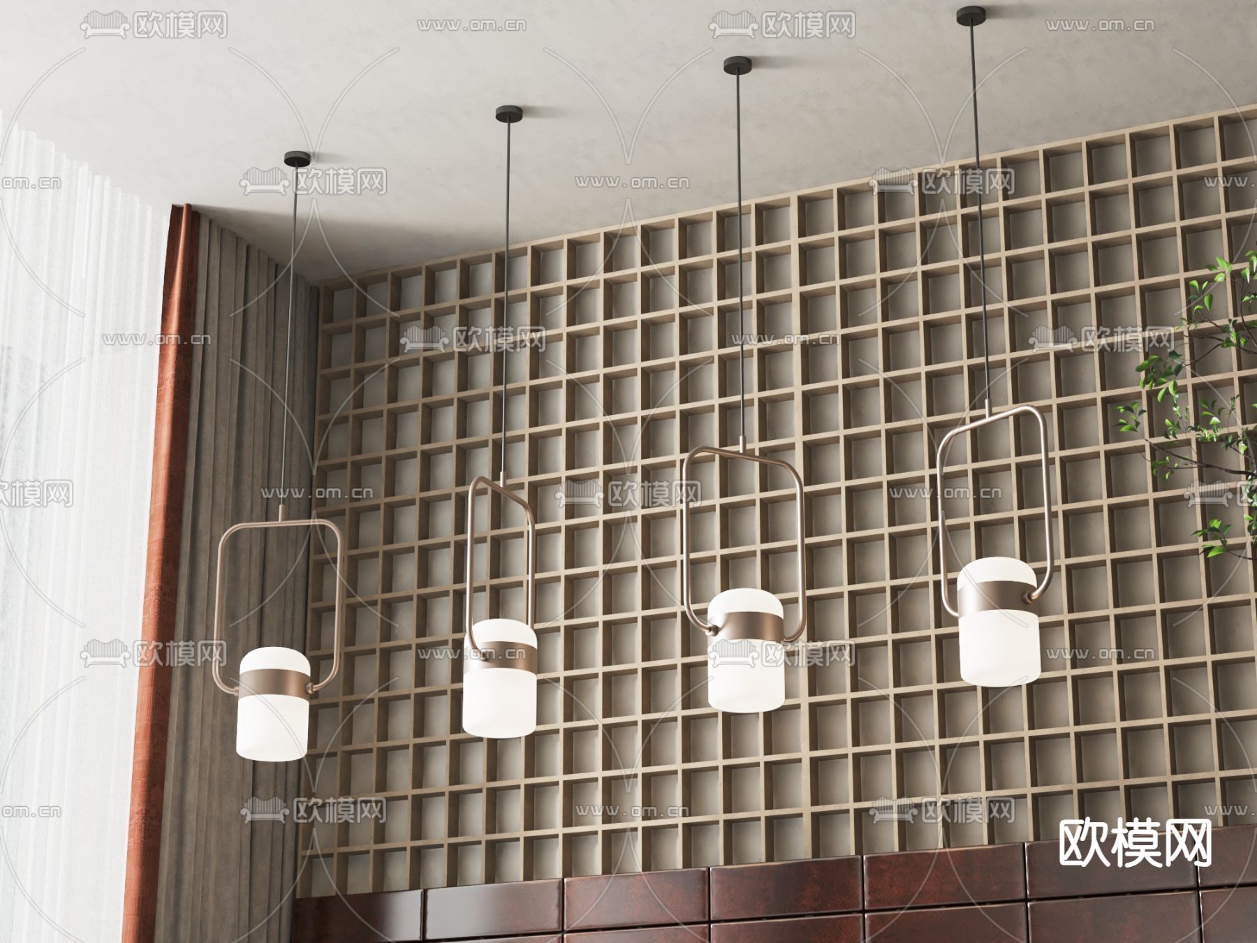 新中式吊灯su模型下载（渲染图1）