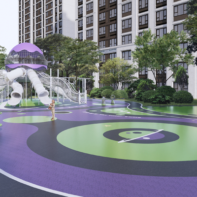  现代住宅小区儿童游乐区su模型 