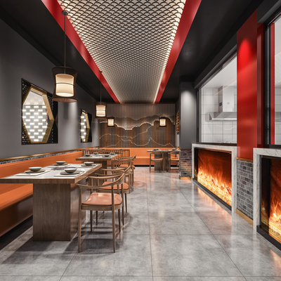  新中式火锅店su模型 