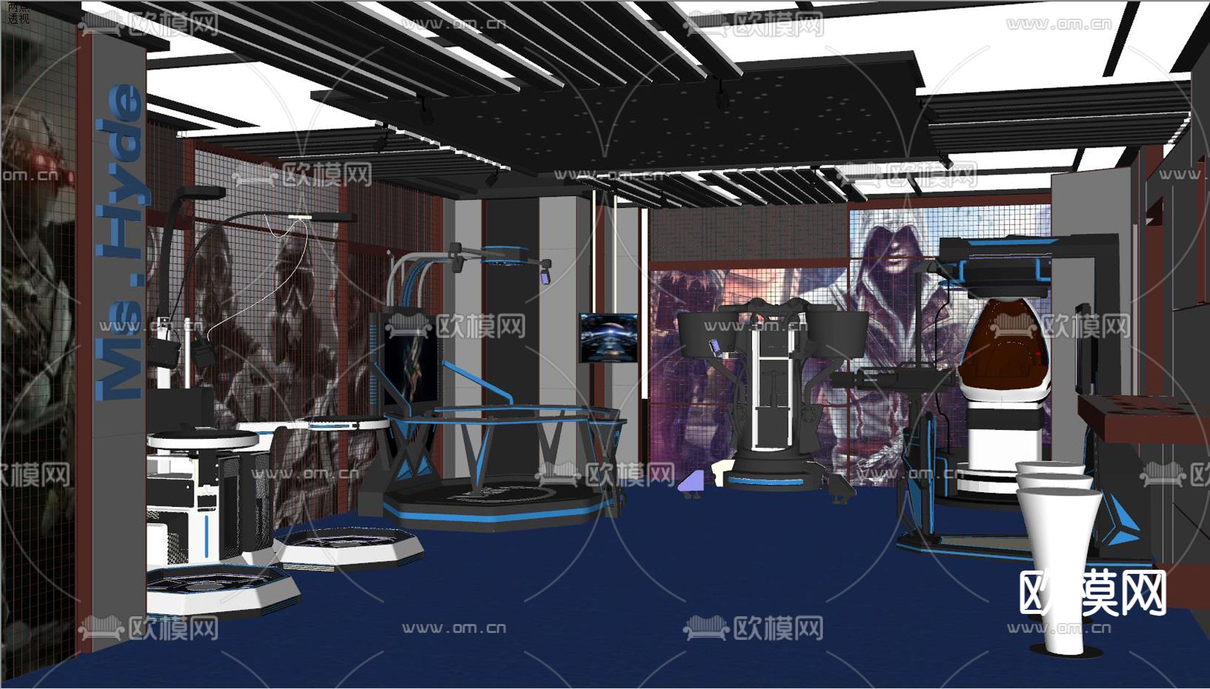 VR体验区 VR游戏su模型下载（渲染图2）