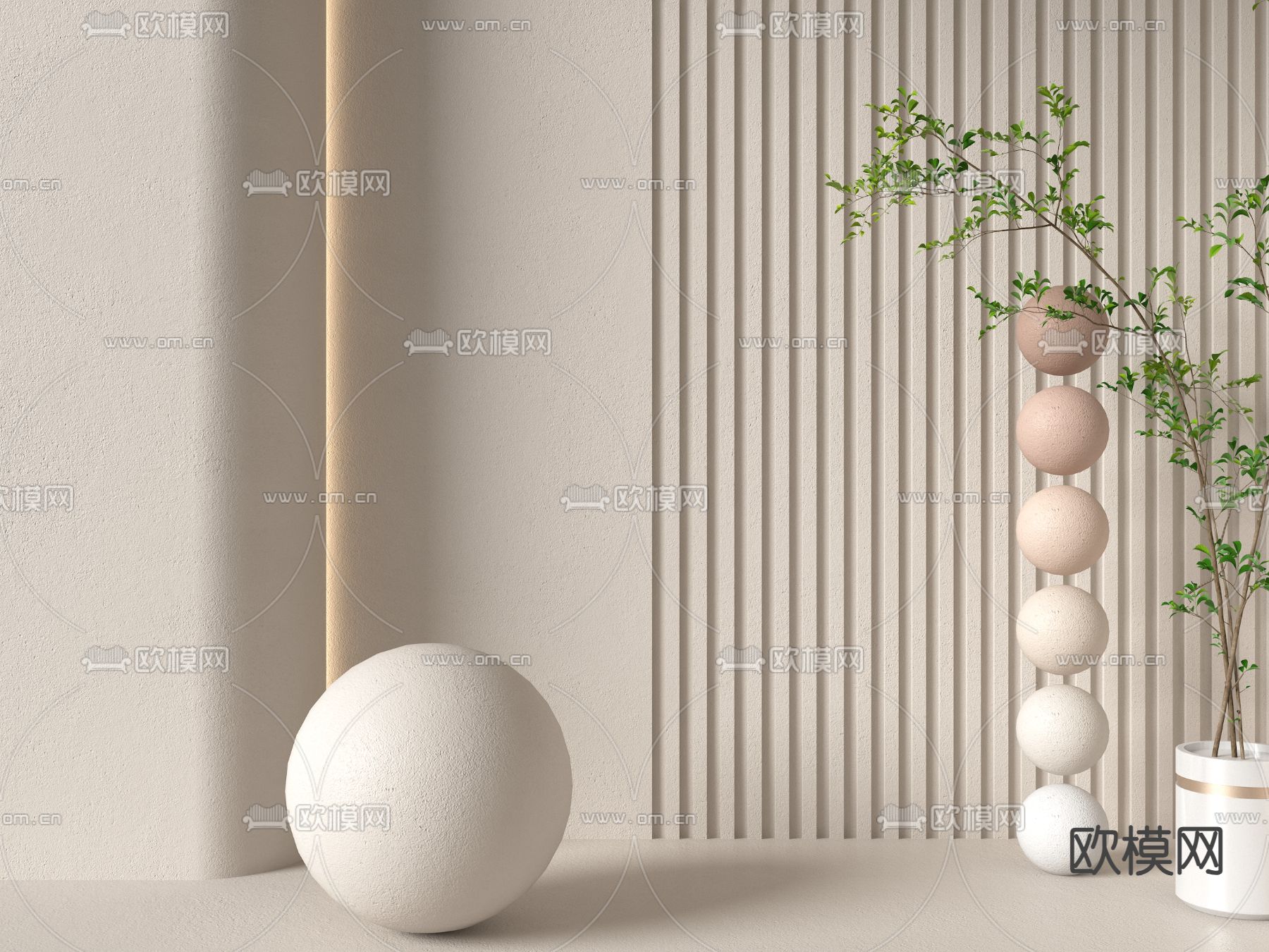 侘寂微水泥 肌理漆su模型下载（渲染图1）