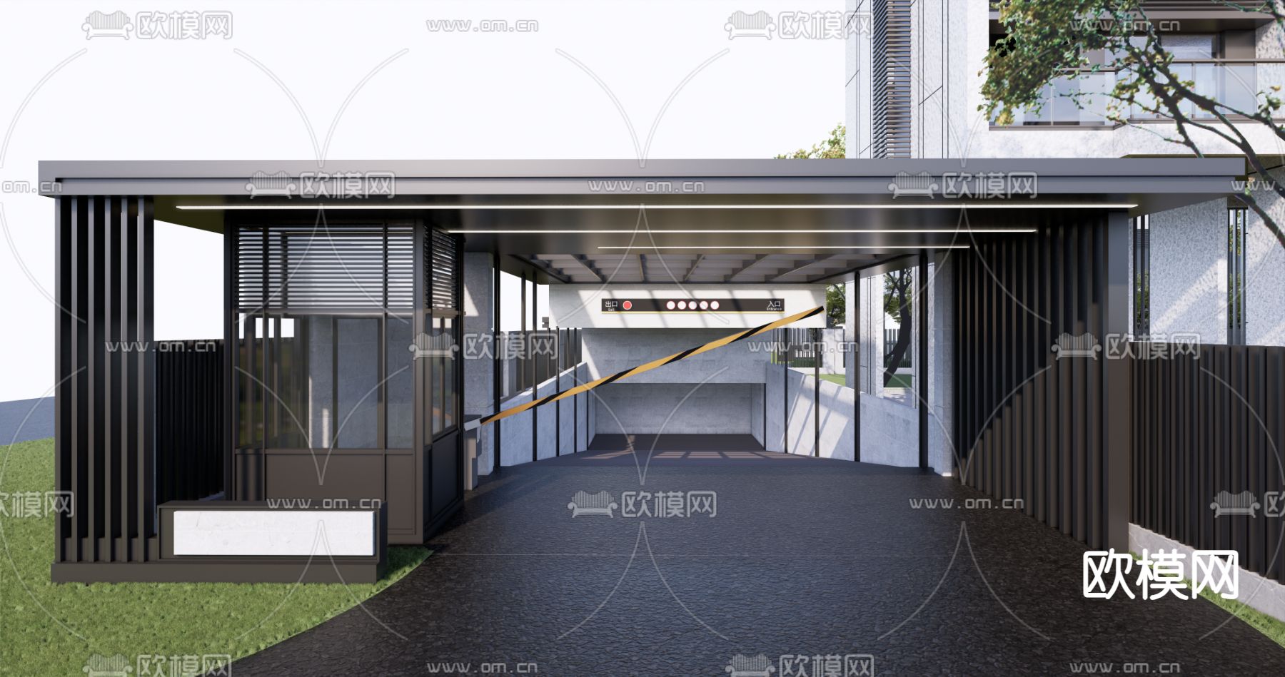 小区车库入口 地库入口su模型下载（渲染图1）
