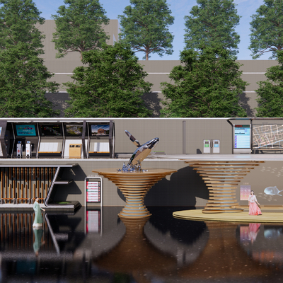  公交站台 候车亭 站牌su模型 