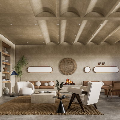  侘寂风民宿客厅su模型 