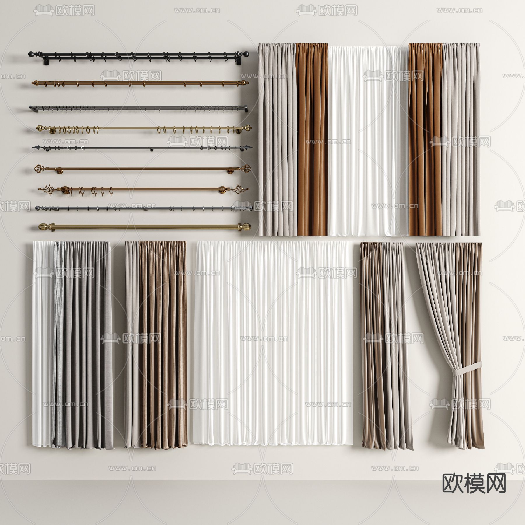 窗帘 窗纱 窗帘杆su模型下载_ID14150488_sketchup模型下载-欧模网