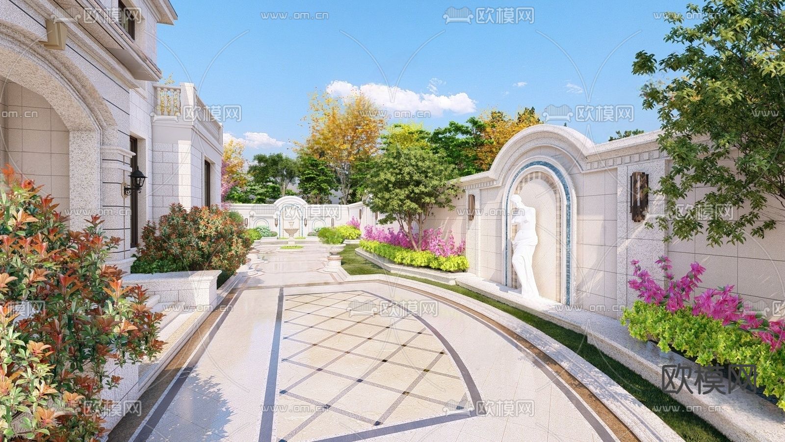 欧式别墅 庭院花园su模型下载（渲染图3）