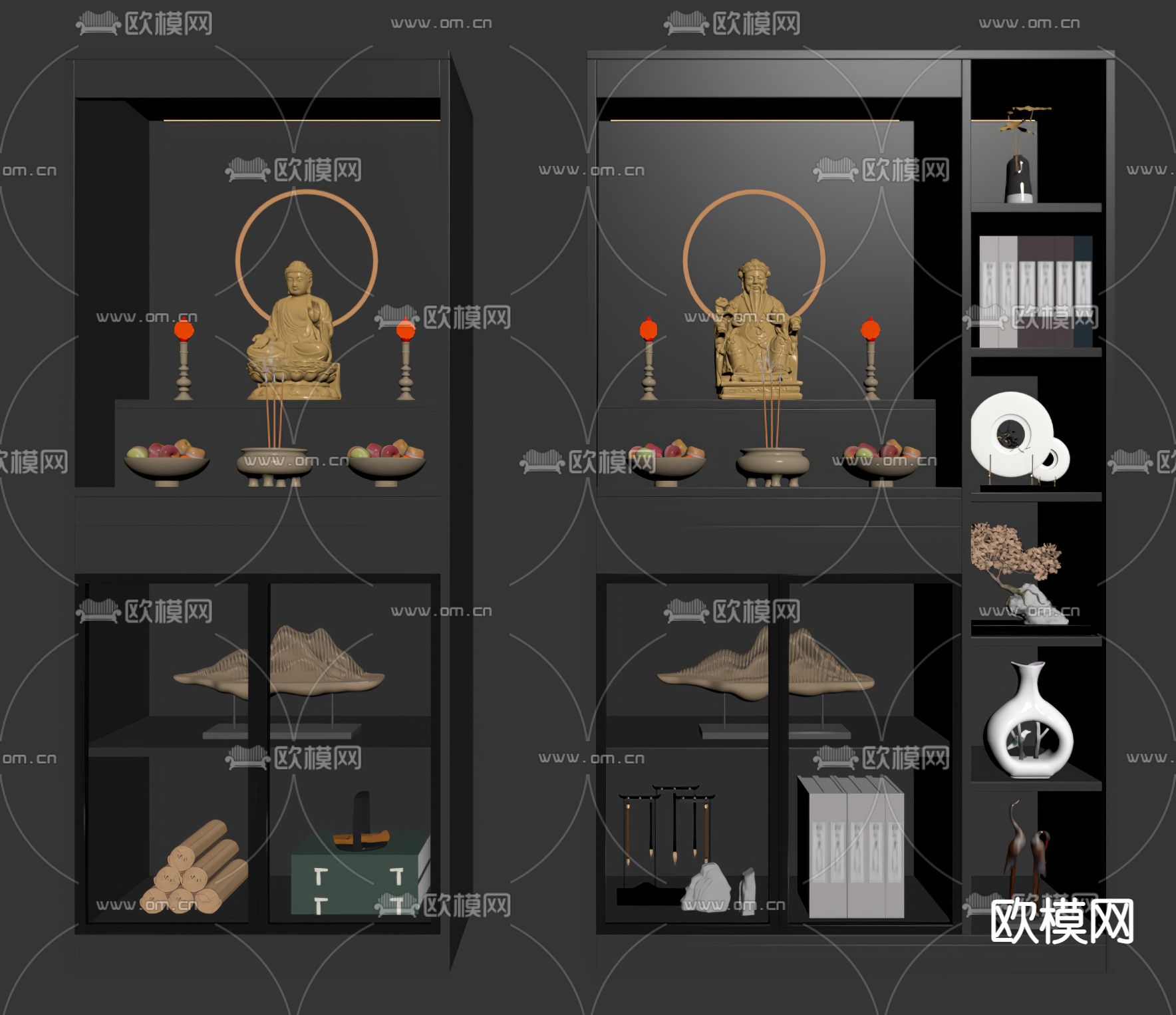 新中式佛龛 佛像su模型下载（渲染图2）