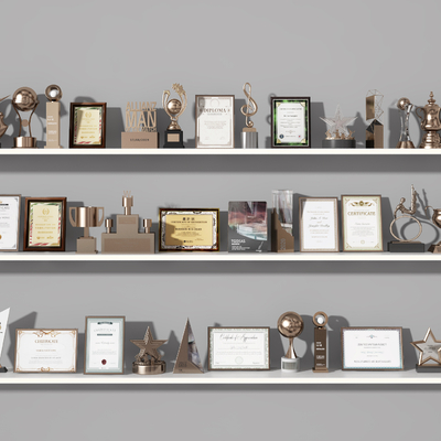  奖状 奖杯 奖牌 荣誉证书su模型 