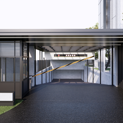  小区车库入口 地库入口su模型 