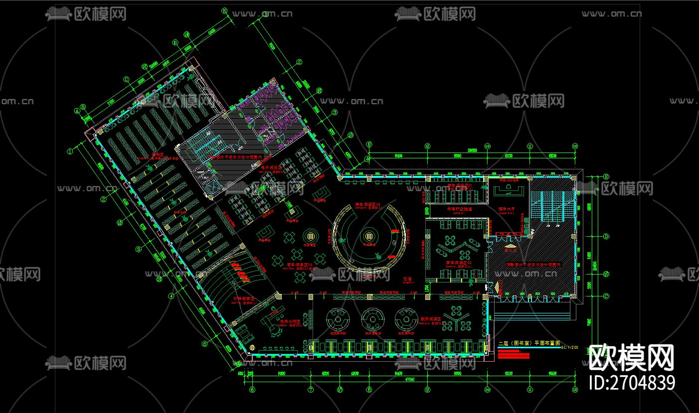 图书馆cad施工图下载（渲染图6）