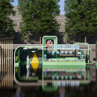  公交站台 候车亭 站牌su模型 