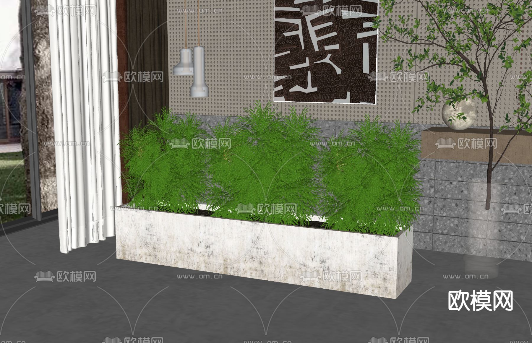 现代绿植花坛su模型下载（渲染图2）