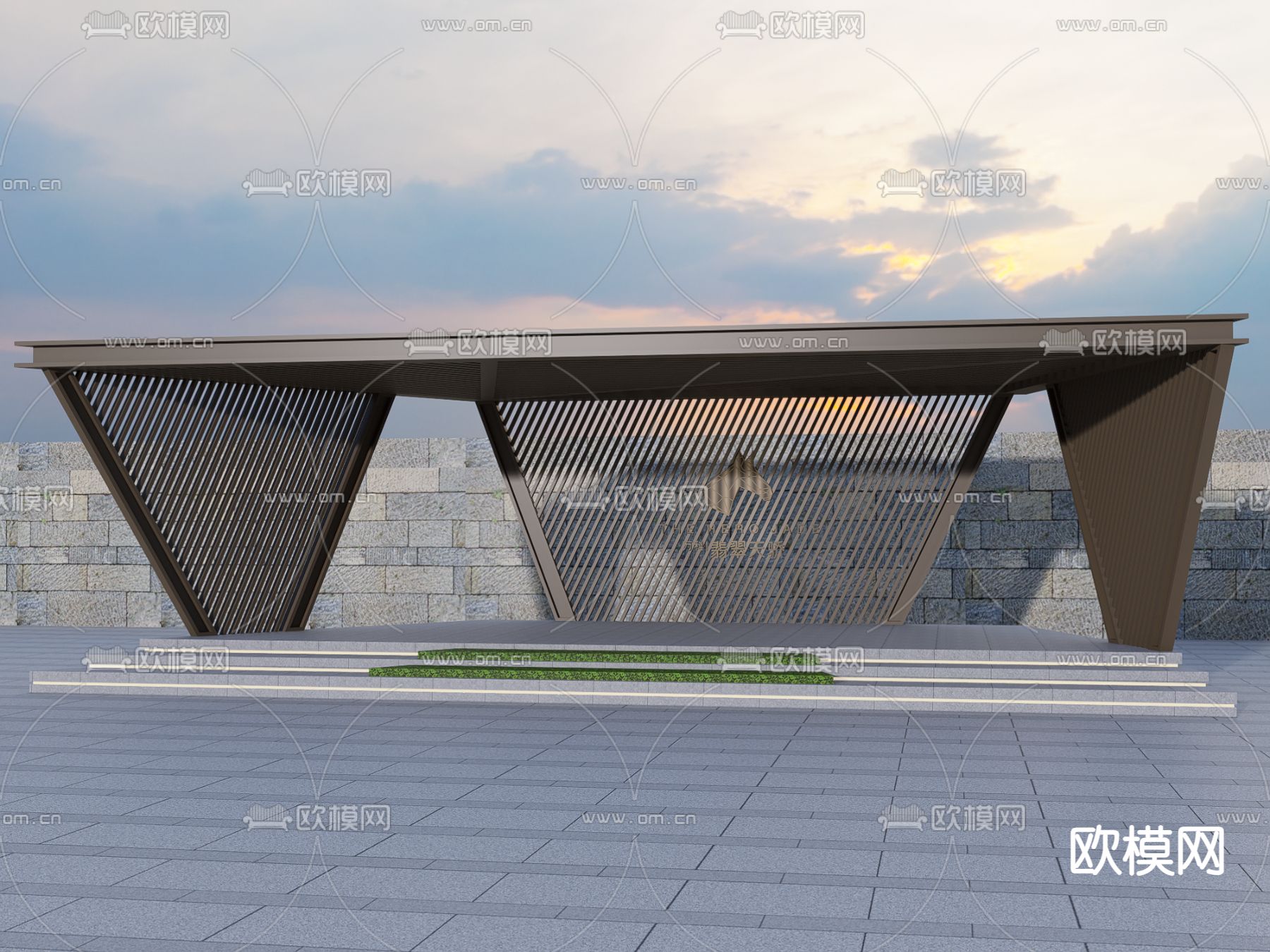 现代休闲亭子 廊架su模型