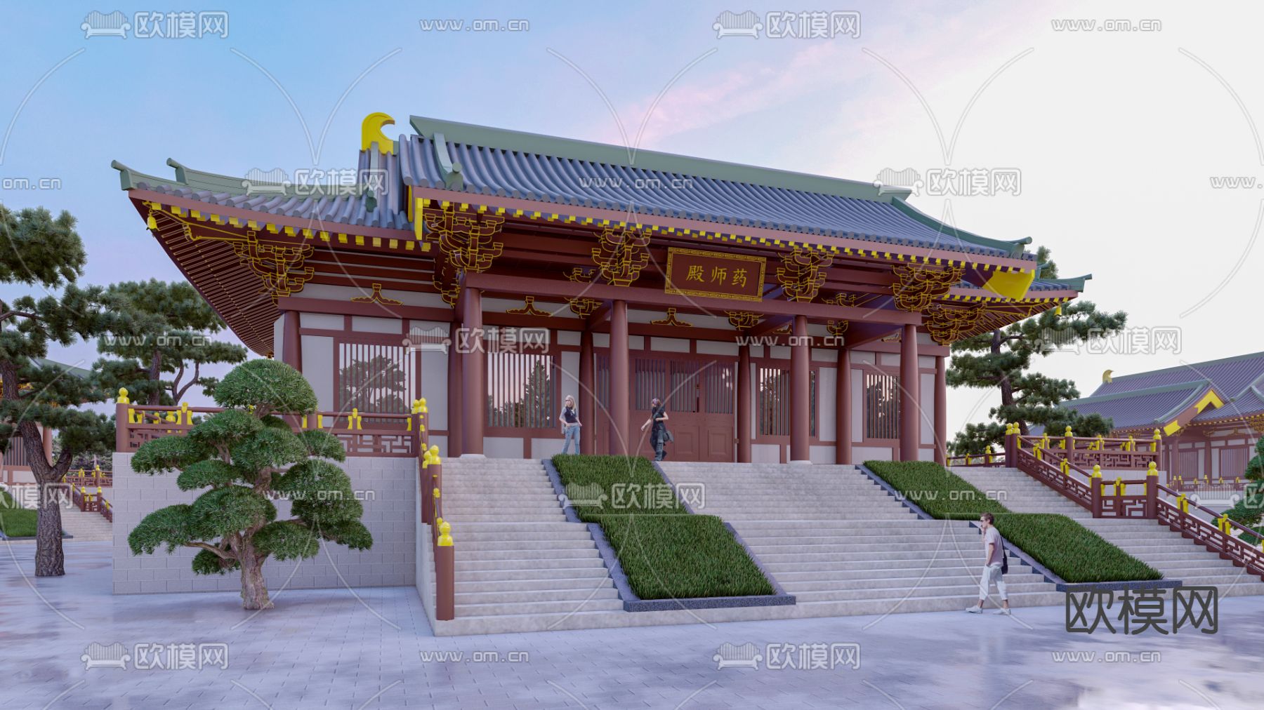 中式古建 药师殿su模型下载（渲染图1）