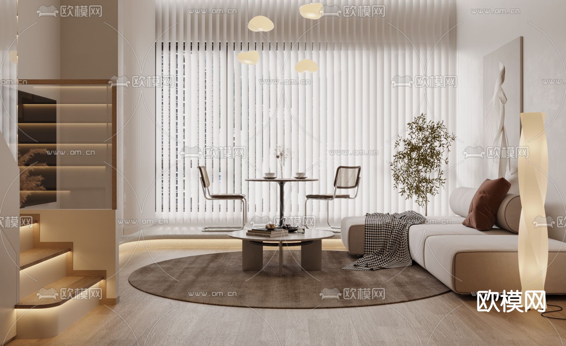 奶油风公寓3d模型下载（渲染图4）