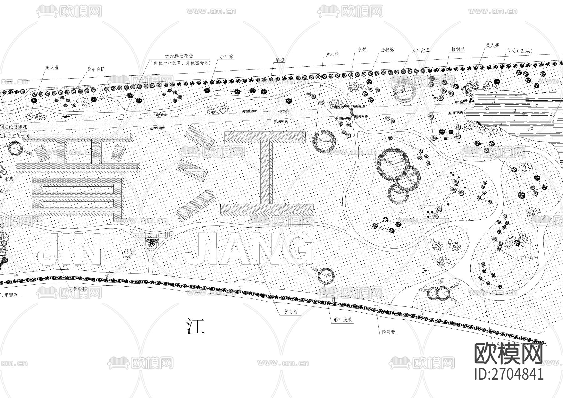 湿地江滨公园cad平面图下载（渲染图3）