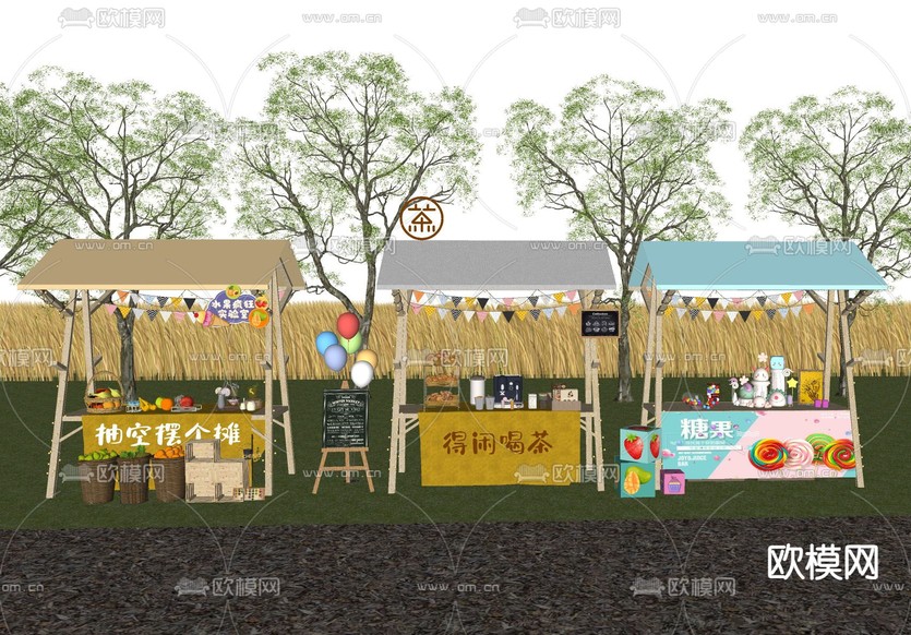 集市摊位 露营外摆su模型下载_ID14150732_sketchup模型下载-欧模网