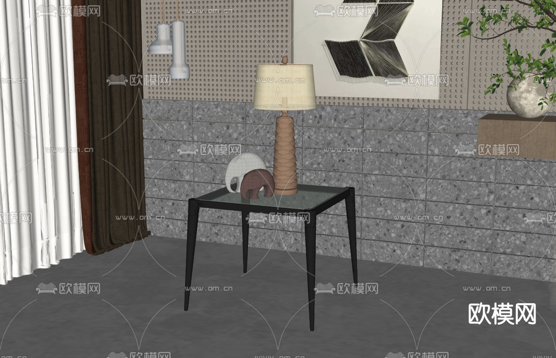 玻璃边几 角几su模型下载（渲染图2）