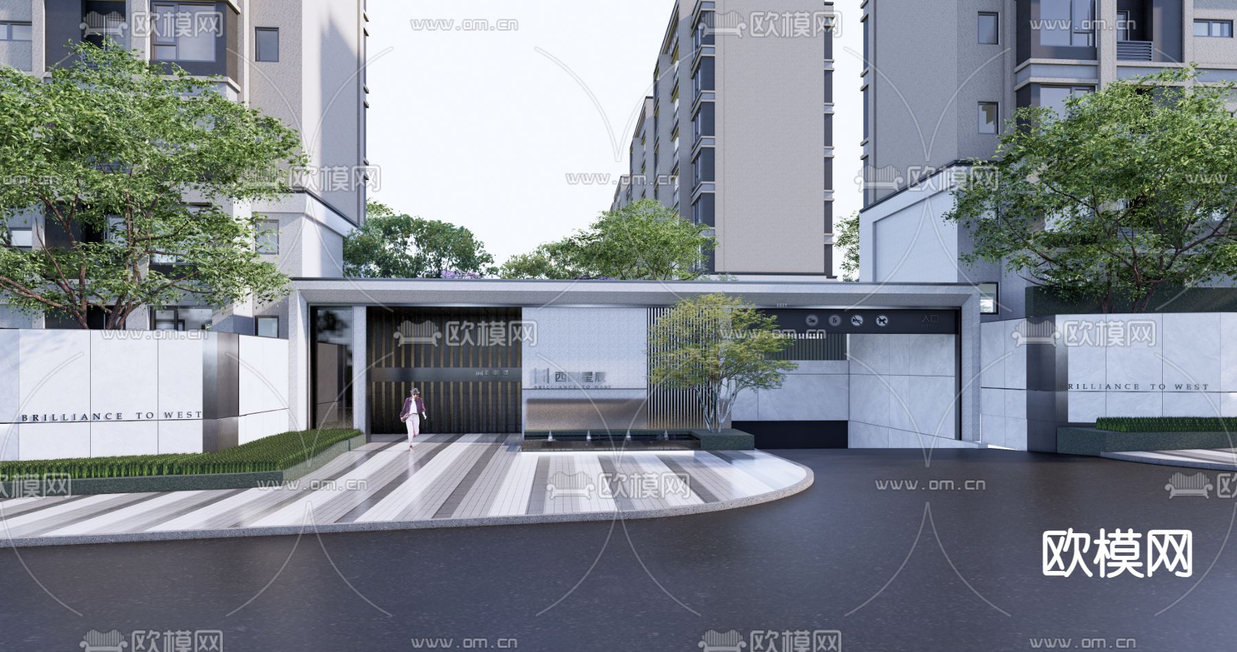 现代住宅小区 地库入口su模型下载（渲染图1）