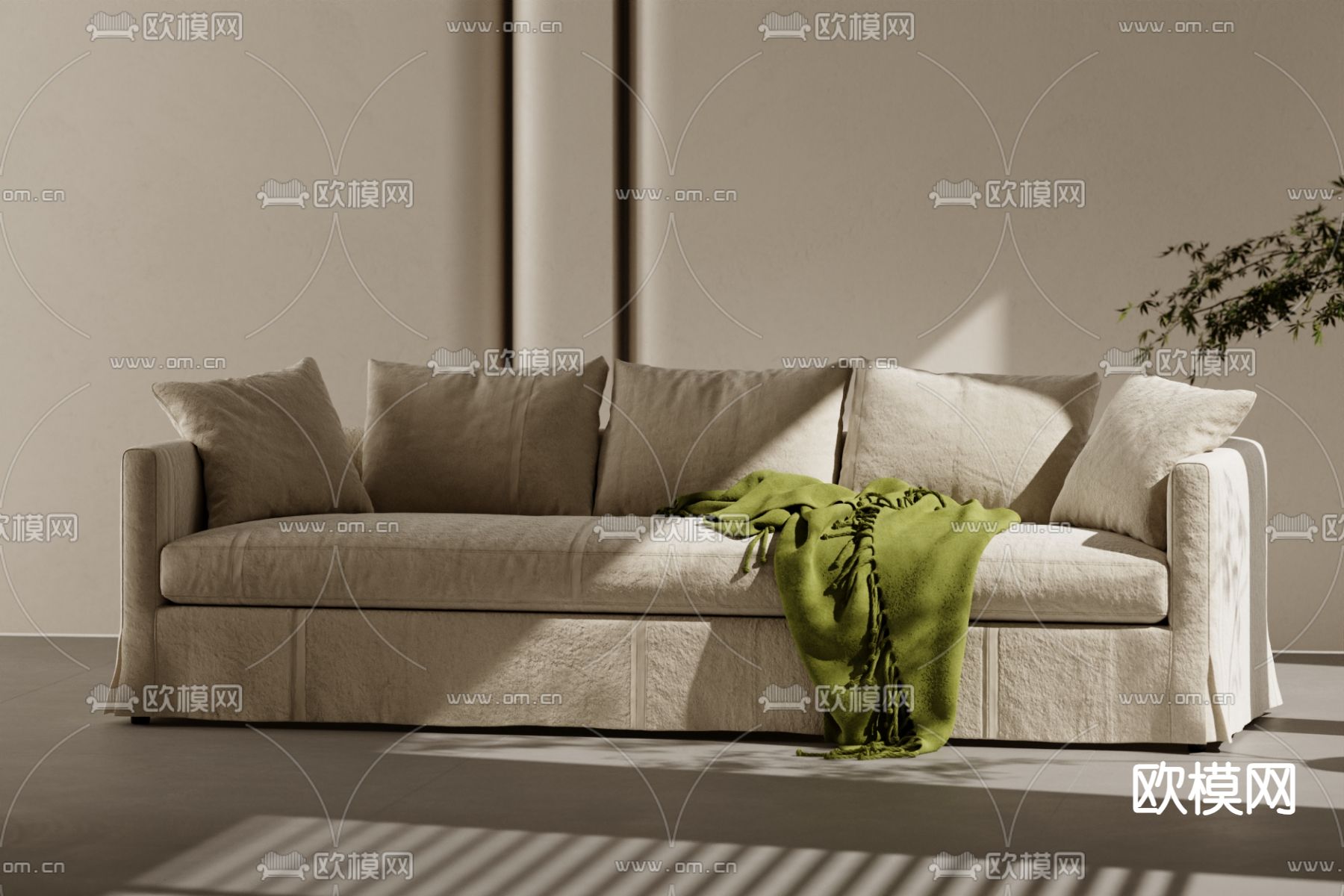 侘寂风沙发 多人沙发3d模型下载（渲染图1）