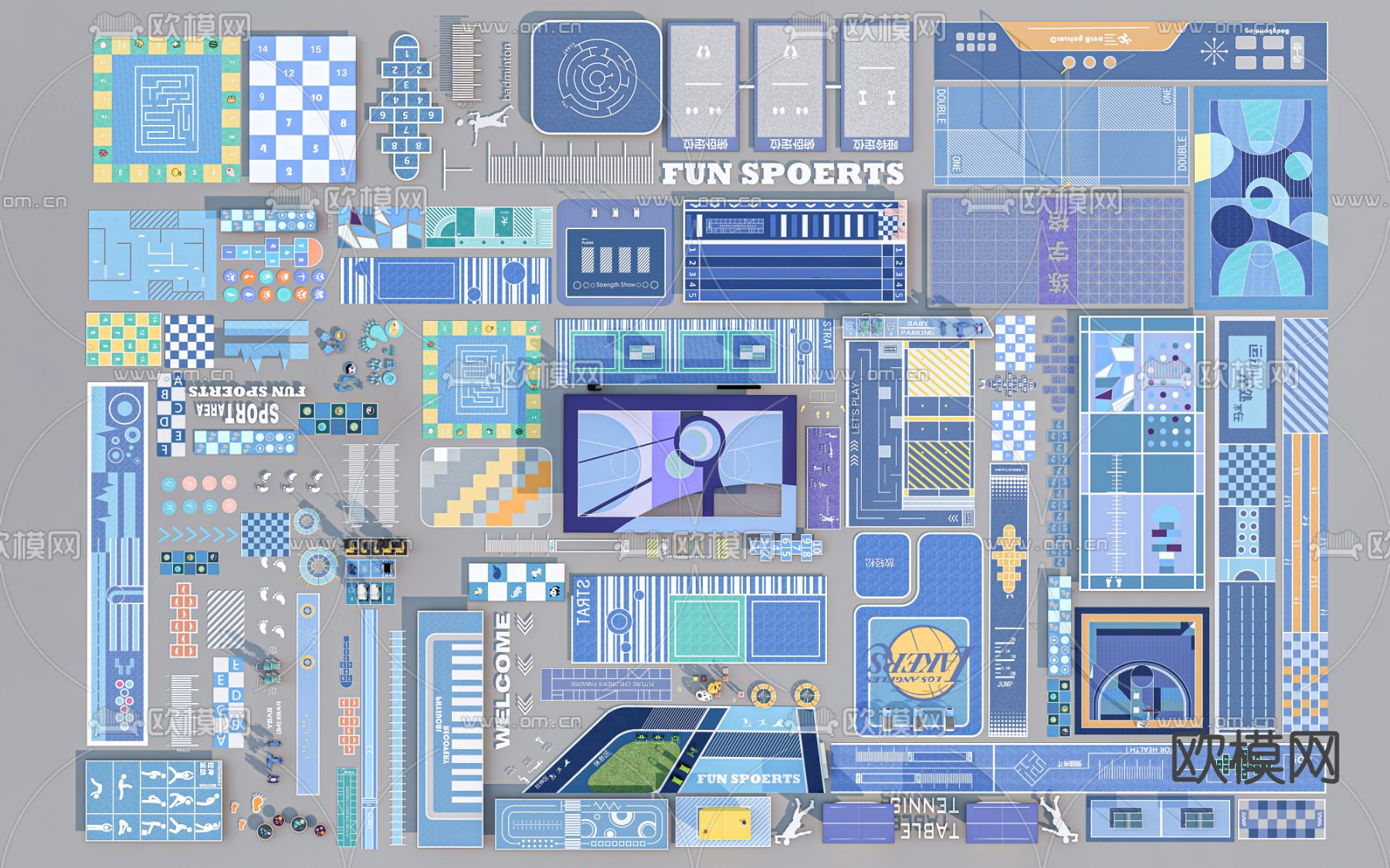 消防登高面 运动场地 跑道su模型下载（渲染图1）