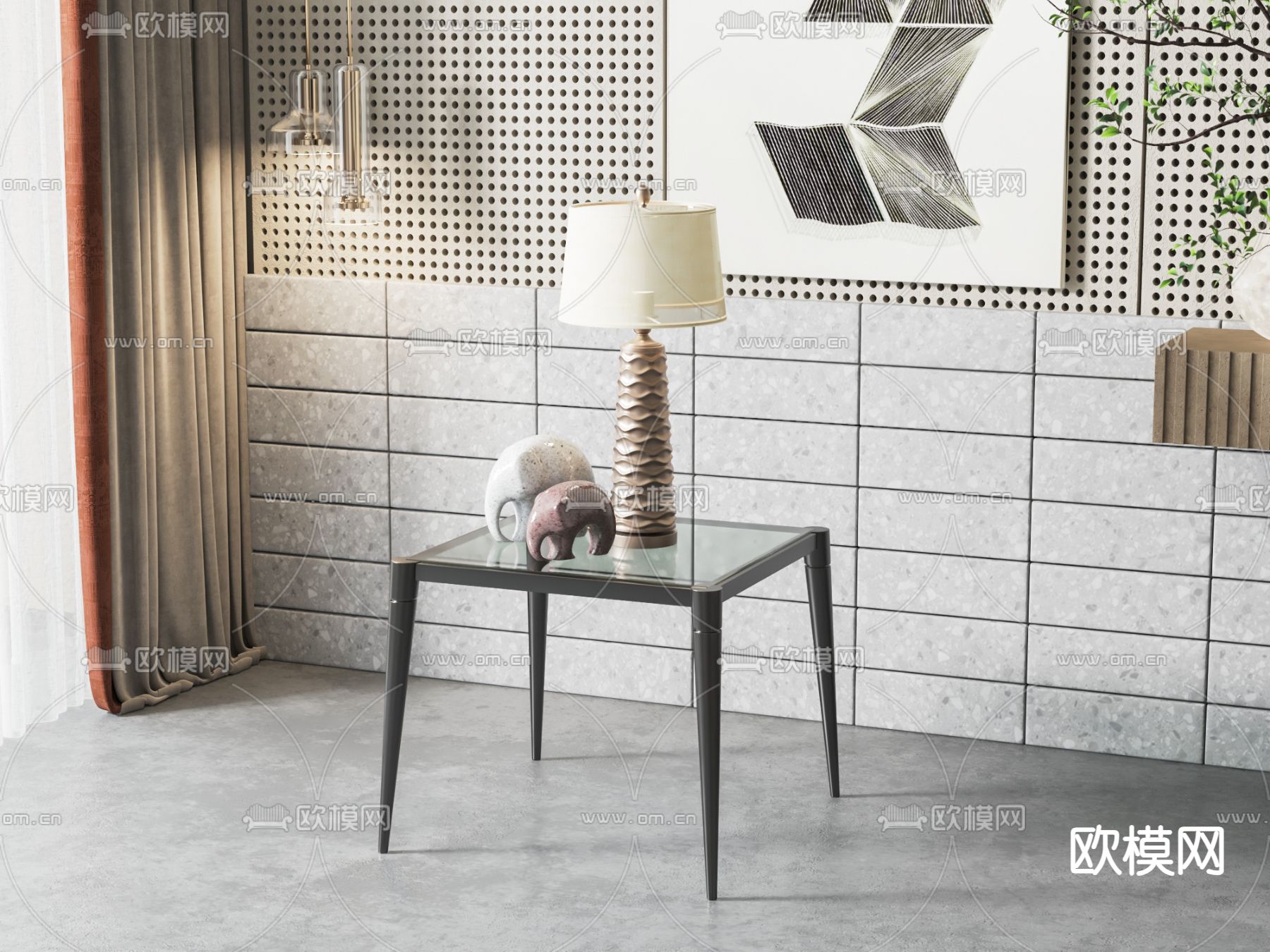 玻璃边几 角几su模型下载（渲染图1）