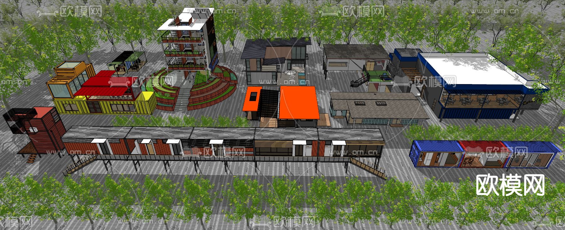 集装箱咖啡店 奶茶店su模型下载（渲染图2）