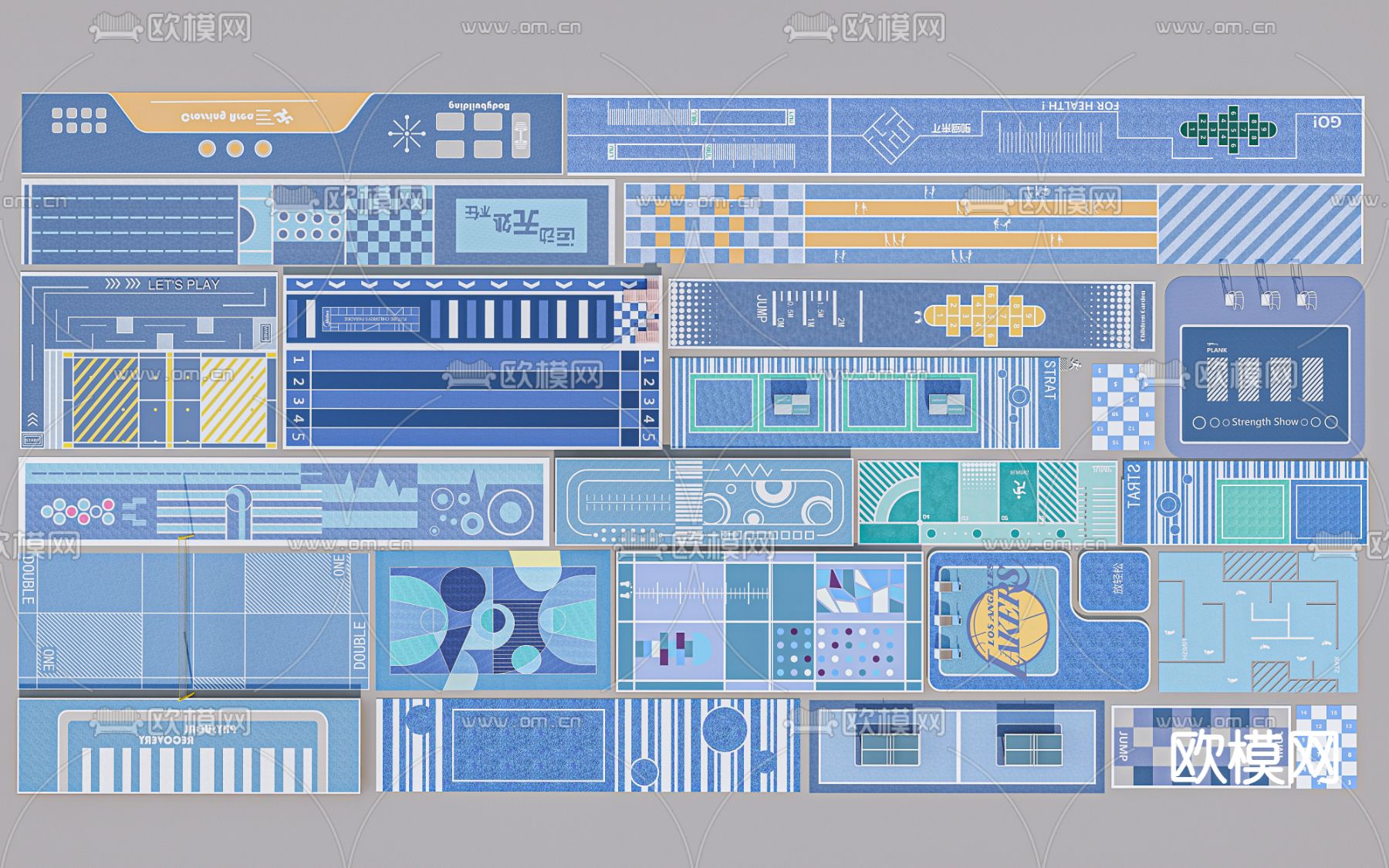 消防登高面 运动场地 塑胶跑道su模型下载（渲染图1）