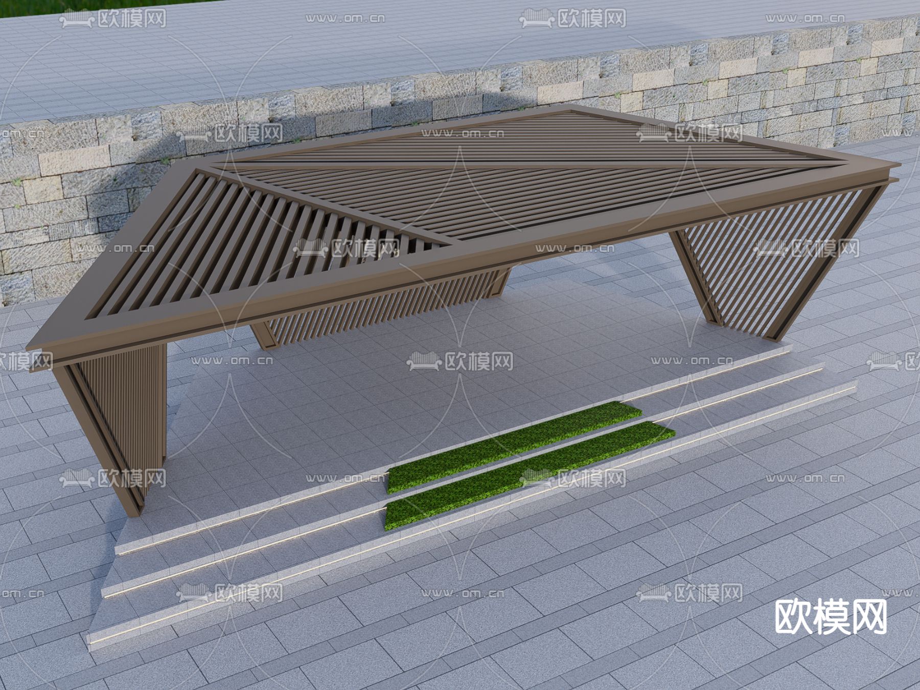 现代休闲亭子 廊架su模型