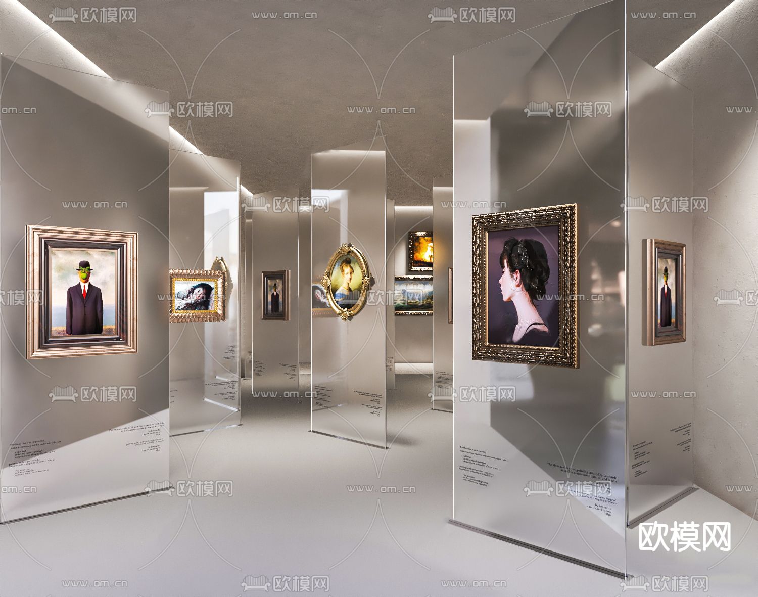 现代油画展厅su模型下载（渲染图1）