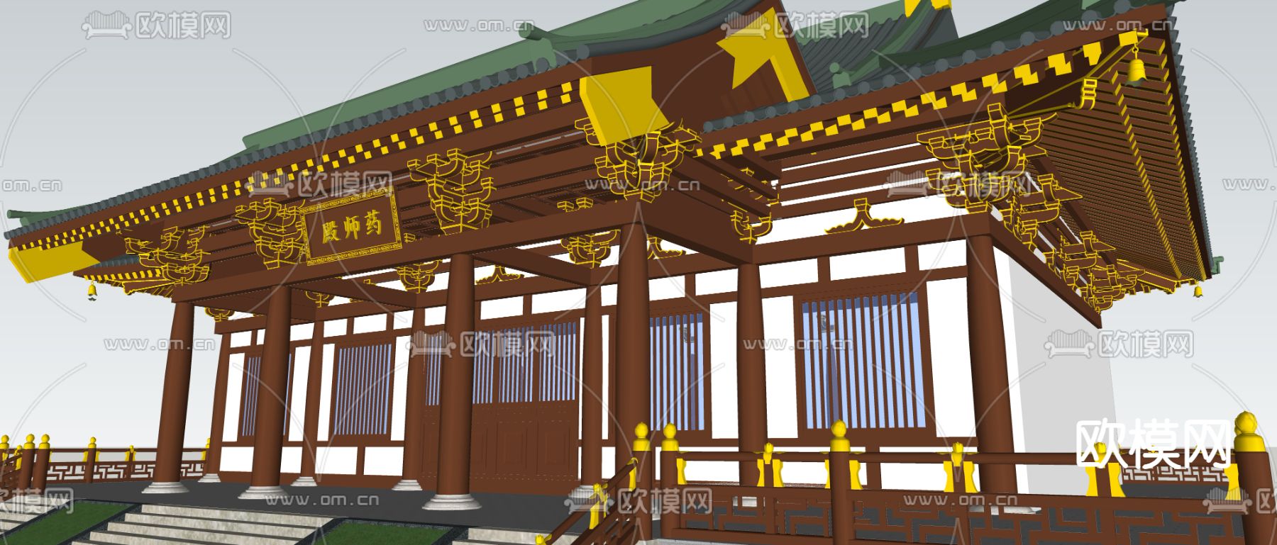 中式古建 药师殿su模型下载（渲染图2）