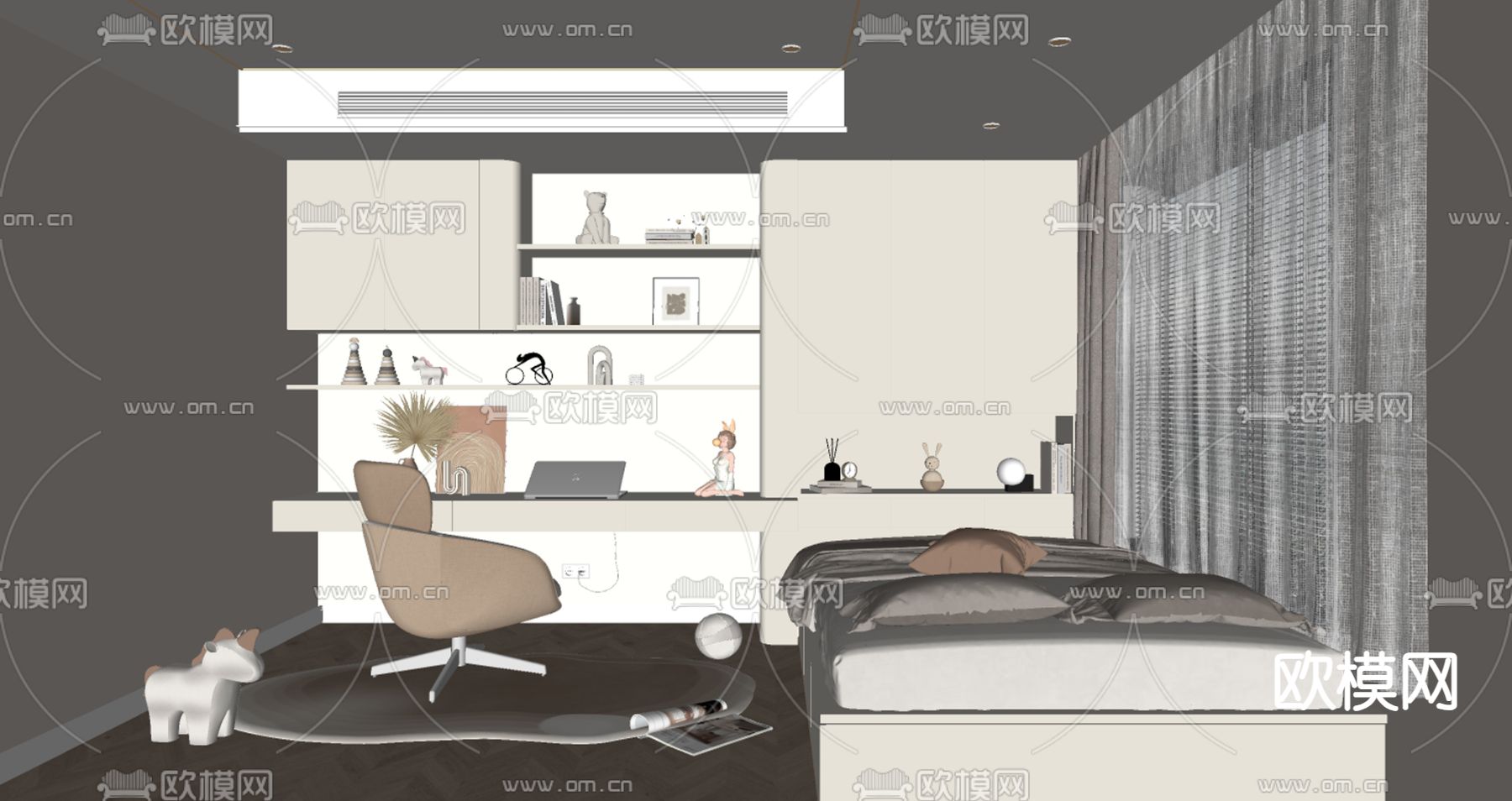 榻榻米卧室su模型下载（渲染图2）