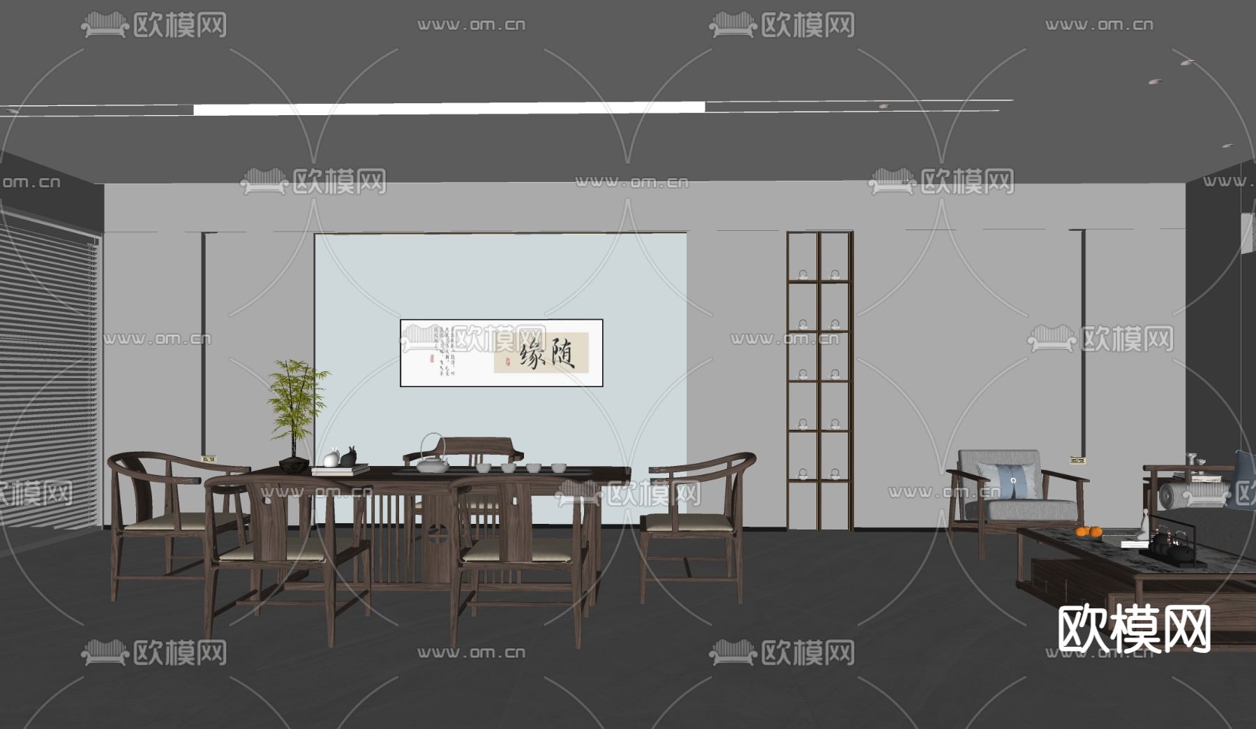 新中式茶馆su模型下载（渲染图2）