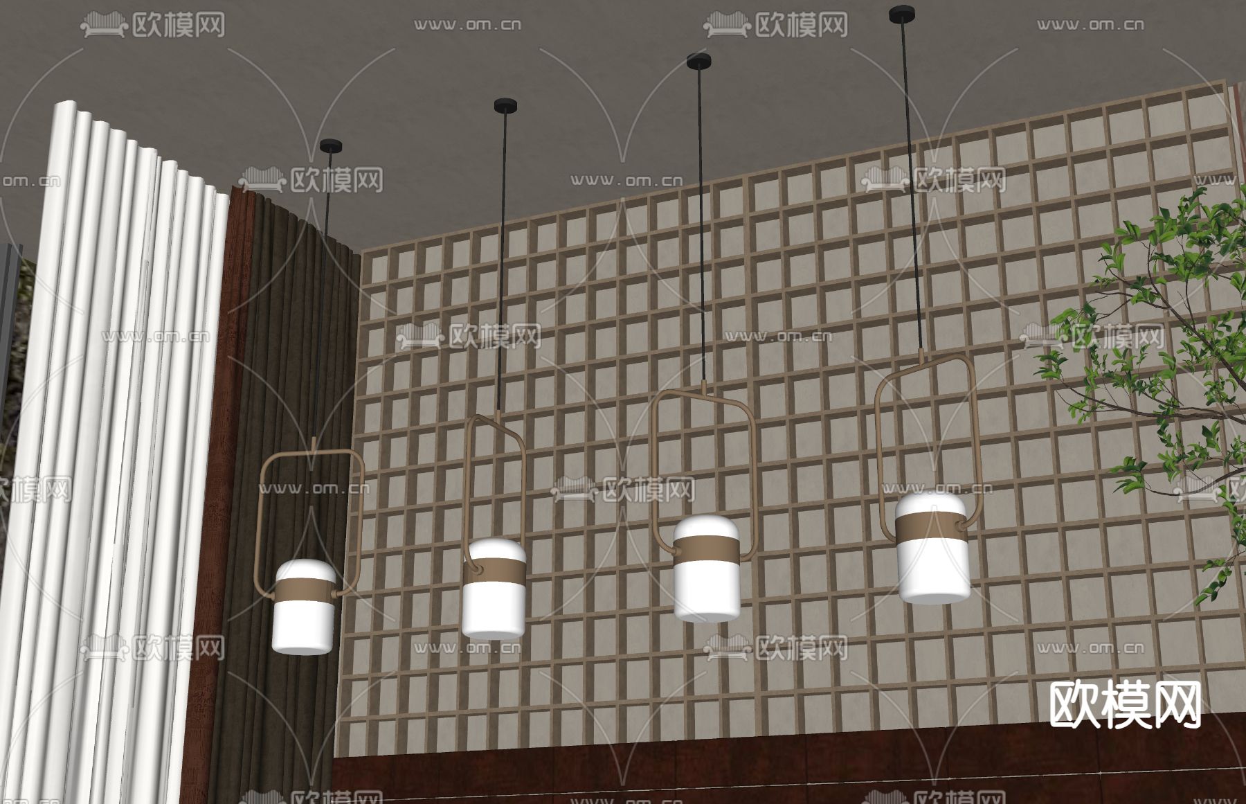 新中式吊灯su模型下载（渲染图2）