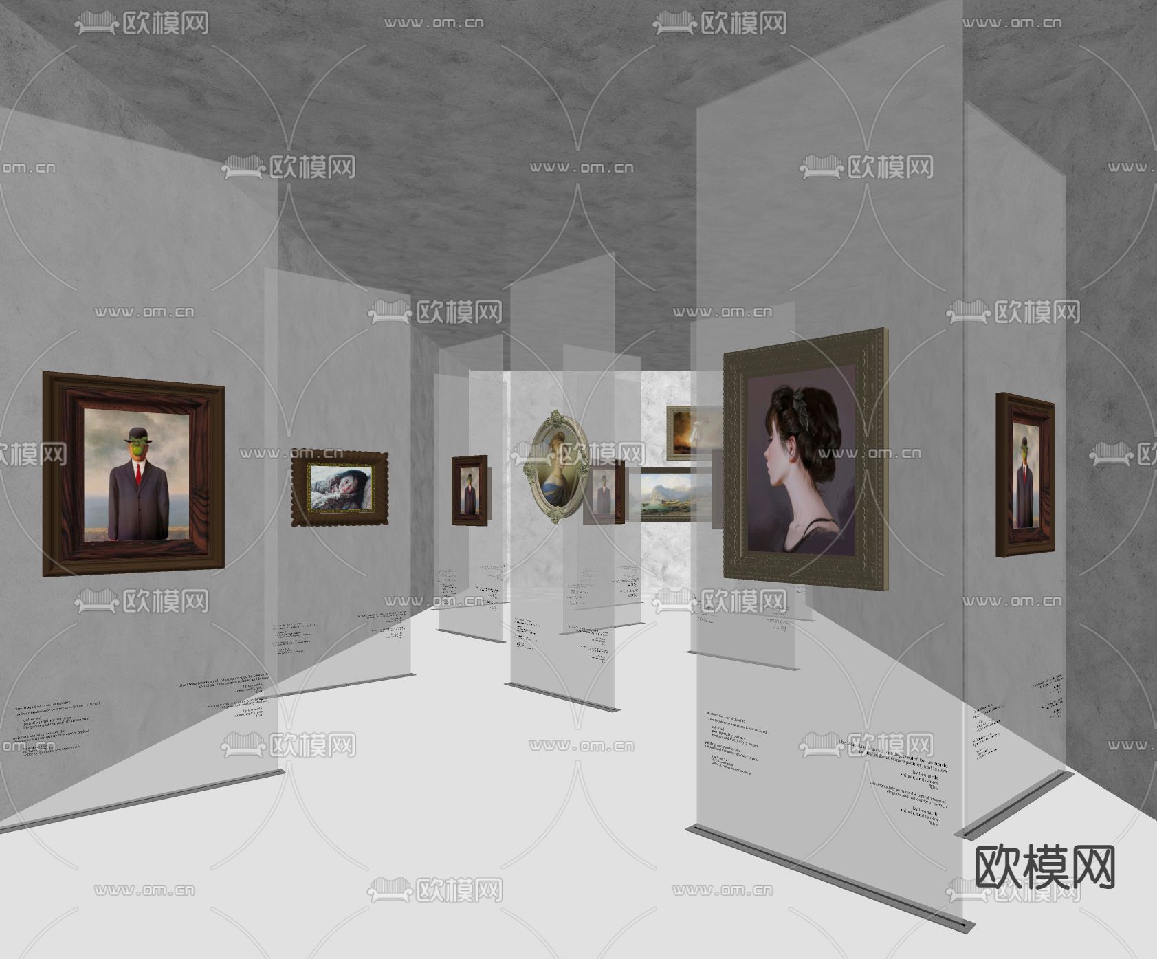 现代油画展厅su模型下载（渲染图2）