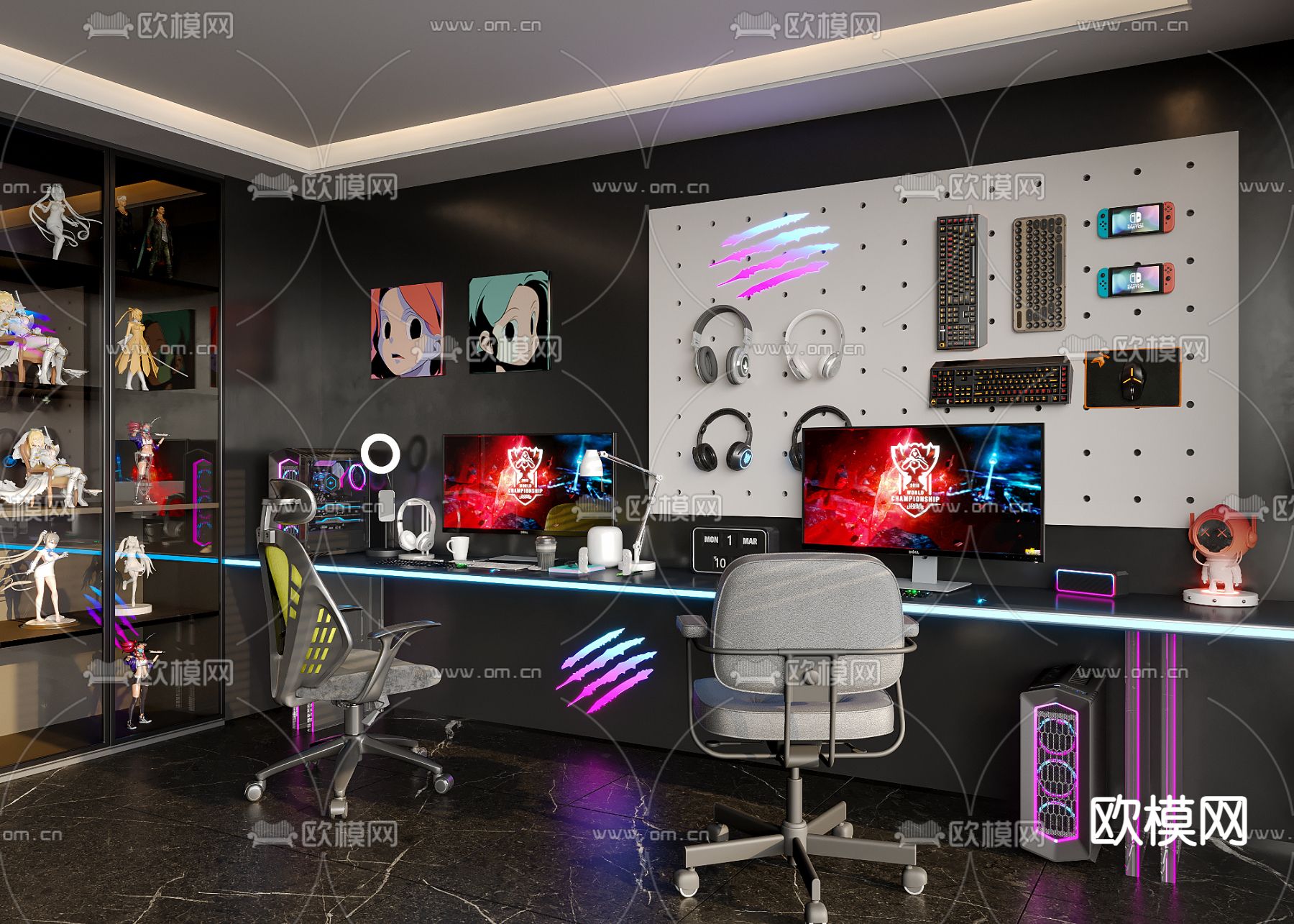 电竞房 游戏室 电玩房3d模型下载_ID14148155_3dmax免费模型-欧模网