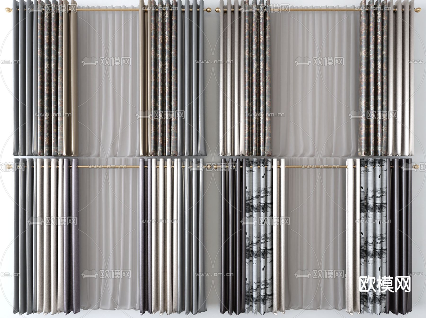 窗帘 窗纱 窗帘杆3d模型下载