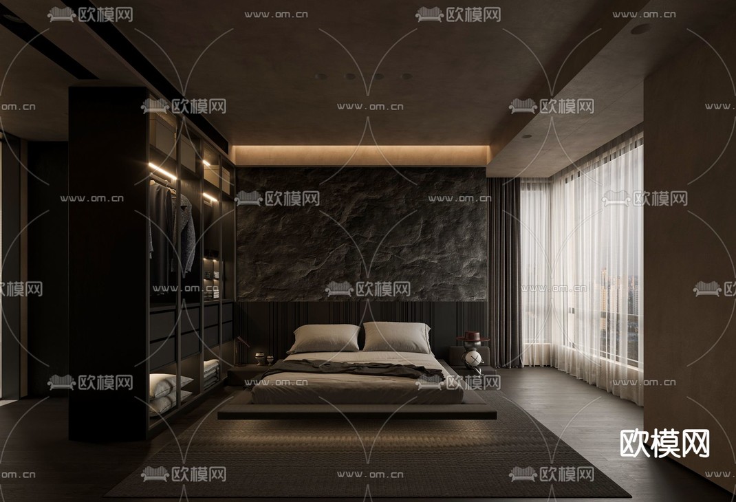 暗黑风卧室 主卧3d模型下载_ID14146795_3dmax免费模型-欧模网