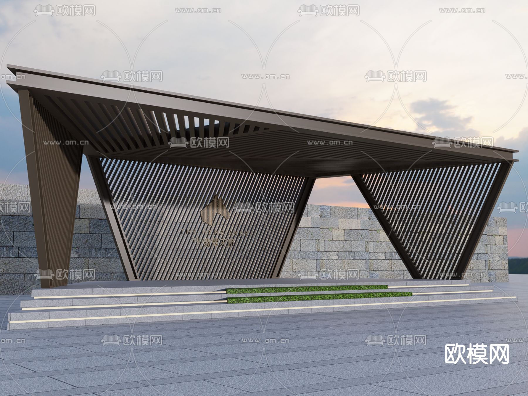 现代休闲亭子 廊架su模型