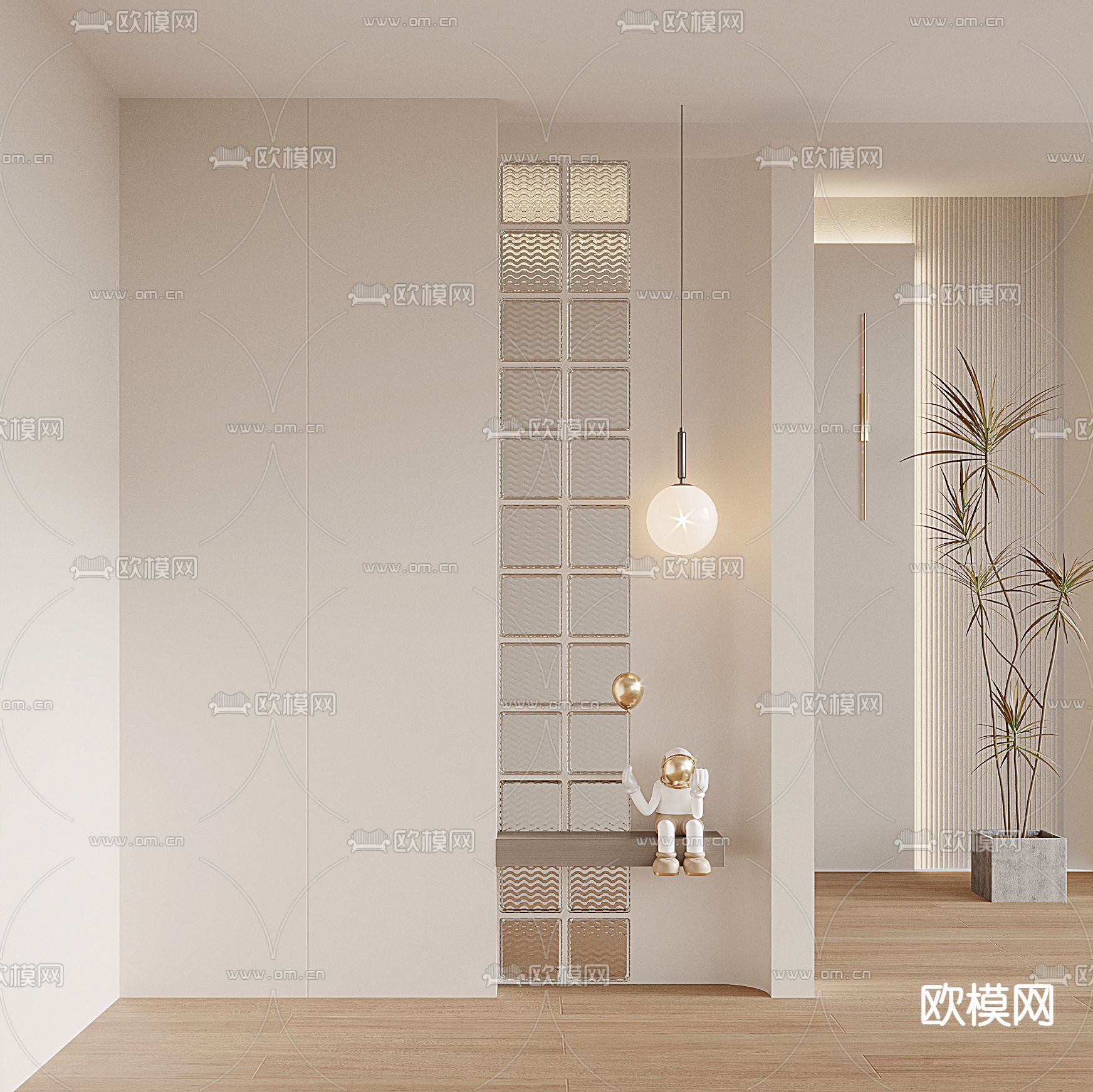 玄关隔断 玻璃砖3d模型下载