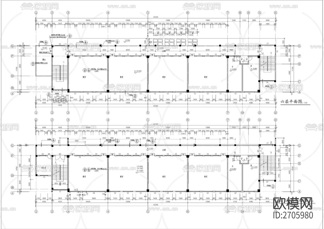 实训教学楼cad施工图-免费3dmax模型库-欧模网