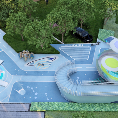  小区游乐场 儿童活动区su模型 